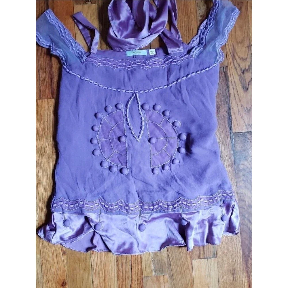 RARE Vintage NATAYA Romantic Fairy Purple Lavender 100% Silk Blouse Top - Picture 2 of 16